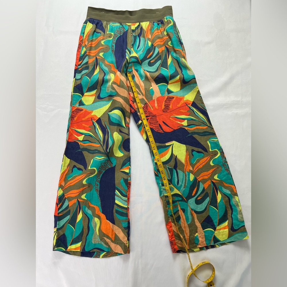 Soft Surroundings High Rise Wide Leg Tropical Floral Linen Elastic Waist Pant - Picture 11 of 15